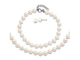 Rhodium Over Sterling Silver 6-7mm Freshwater Pearl Adjustable Necklace/Bracelet/Earring Set