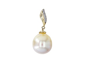 Golden Cultured South Sea Pearl With White Diamond Accent 14k Yellow Gold Pendant