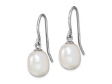 Rhodium Over Sterling Silver Polished 8-9mm Freshwater Cultured Pearl Dangle Earrings