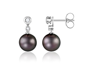 Black Cultured Tahitian Pearl 14k White Gold Earrings 8-9mm