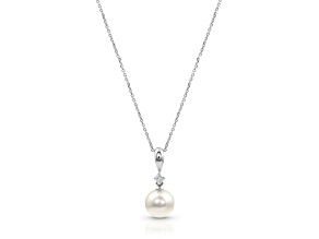 14K White Gold Diamond Akoya Pearl Pendant