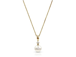 14K Yellow Gold Diamond Akoya Pearl Pendant