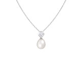 7-8mm White Cultured Freshwater Pearl Sterling Silver Pendant W/Chain