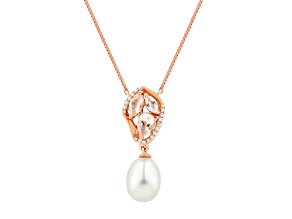 8-8.5mm Round White Freshwater Pearl and Morganite 14K Rose Gold Necklace