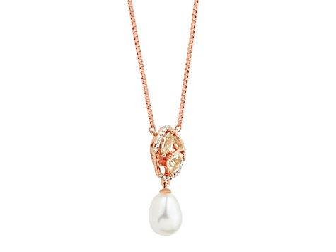 8-8.5mm Round White Freshwater Pearl and Morganite 14K Rose Gold Necklace