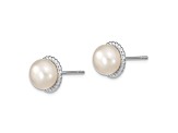Rhodium Over Sterling Silver 8-9mm White Button Freshwater Cultured Pearl Post Earrings
