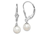 Rhodium Over Sterling Silver 6-7mm Freshwater Cultured Pearl Leverback Dangle Earrings