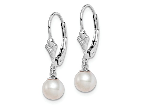 Rhodium Over Sterling Silver 6-7mm Freshwater Cultured Pearl Leverback Dangle Earrings