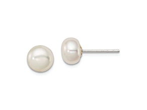 Sterling Silver White Freshwater Cultured Pearl 7-8mm Button Earrings