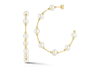 Sterling Statements 14K Yellow Gold Over Sterling Silver Freshwater Pearl Station Hoop Earrings