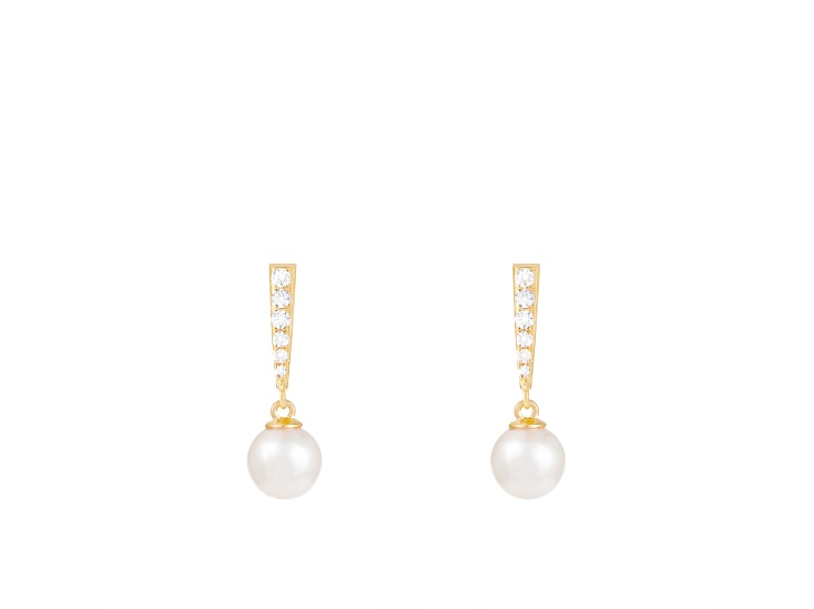 White Cultured Freshwater Pearl 14k Yellow Gold Earrings 7-7.5mm