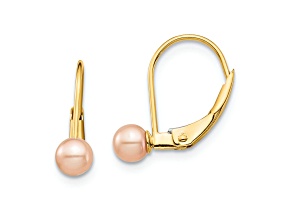 14k Yellow Gold 4-5mm Pink Round Freshwater Cultured Pearl Earrings