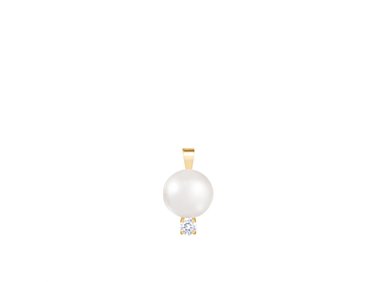 White Cultured Freshwater Pearl and Diamond 14K Yellow Gold Pendant 8-8.5mm