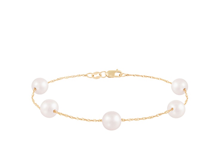 14k yellow Gold White Freshwater Pearl Station Bracelet