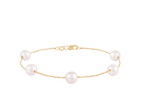 14k yellow Gold White Freshwater Pearl Station Bracelet
