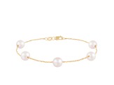 14k yellow Gold White Freshwater Pearl Station Bracelet