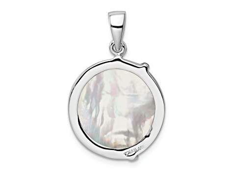 Rhodium Over Sterling Silver Polished Mother of Pearl Palm Tree Pendant