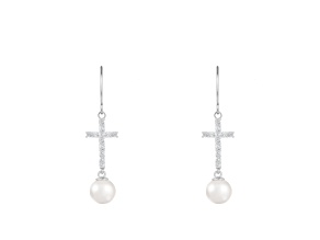 White Cultured Freshwater Pearl 14k White Gold Earrings 6-6.5mm
