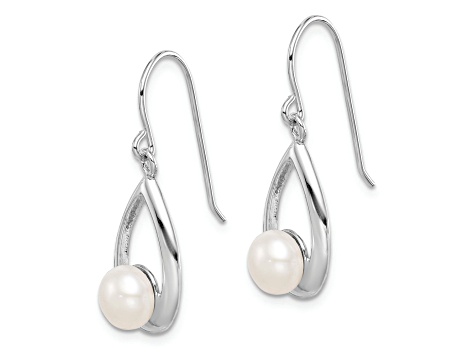 Rhodium Over Sterling Silver Polished Freshwater Cultured Pearl Teardrop Dangle Earrings