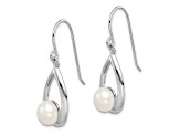 Rhodium Over Sterling Silver Polished Freshwater Cultured Pearl Teardrop Dangle Earrings