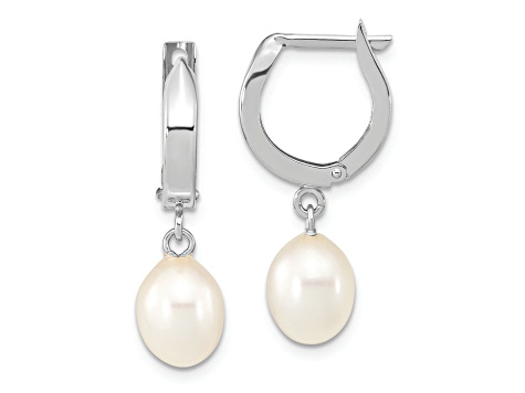 Rhodium Over 14K White Gold 6-7mm Teardrop White Freshwater Cultured Pearl Earrings