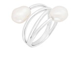 7-8mm White Keshi Cultured Freshwater Pearl Rhodium Over Silver Ring