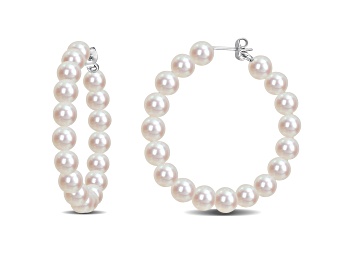 Picture of 6-6.5mm Freshwater Cultured Pearl Hoop Earrings in Sterling Silver