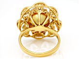 Golden Cultured South Sea Pearl With White Diamond 18k Yellow Gold Ring