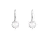 5-6mm white cultured freshwater pearl and cubic zirconia rhodium over sterling silver earrings