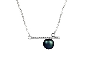 6-6.5mm Drop Black Cultured Freshwater Pearl and Cubic Zirconia Rhodium Over Sterling Necklace