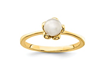Picture of 14K Yellow Gold 4-5mm White Button Freshwater Cultured Pearl Flower Ring