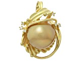 Golden South Sea Cultured Pearl With Diamonds 18k Yellow Gold Pendant