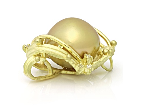 Golden South Sea Cultured Pearl With Diamonds 18k Yellow Gold Pendant