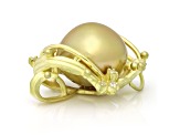 Golden South Sea Cultured Pearl With Diamonds 18k Yellow Gold Pendant