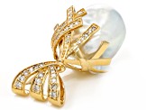 Australian White South Sea Cultured Pearl With Diamonds 14k Yellow Gold Pendant