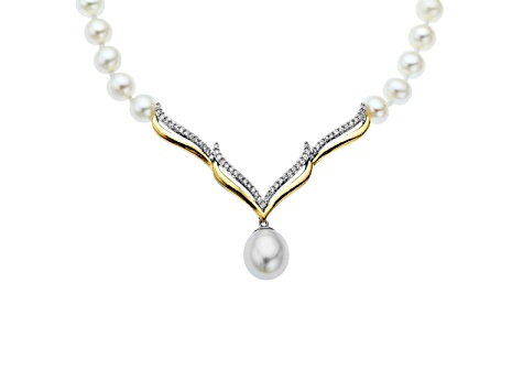 White Freshwater Pearl Sterling Silver with 14K Yellow Gold Over Sterling Silver Accents Necklace