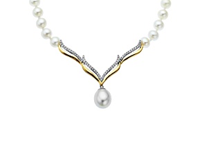 White Freshwater Pearl Sterling Silver with 14K Yellow Gold Over Sterling Silver Accents Necklace