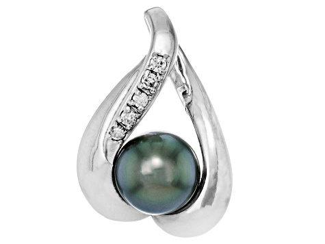 Blue-Grey Tahitian Cultured Pearl With Diamonds 14k White Gold Pendant - 15NFJA - Vimarsana News