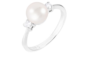 White Cultured Freshwater Pearl Ring Rhodium Over Silver