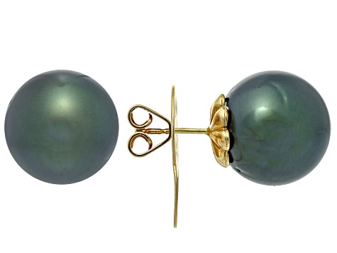 Midnight Blue Tahitian Cultured Pearl 14k Yellow Gold Earrings