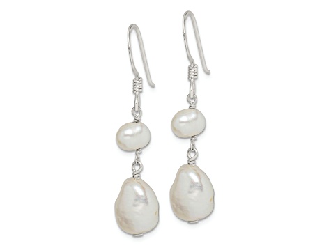 Sterling Silver Polished White Freshwater Cultured Pearl Dangle Earrings