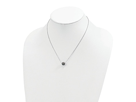 Rhodium Over Sterling Silver 8-9mm Semi-round Tahitian Saltwater Cultured Pearl Necklace