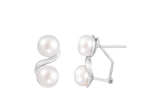 7.5-8mm White Cultured Freshwater Pearl Rhodium Over Sterling Silver Earrings