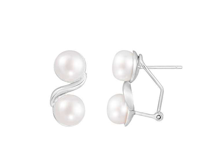 7.5-8mm White Cultured Freshwater Pearl Rhodium Over Sterling Silver Earrings