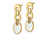 14K Yellow Gold Diamond and Mother of Pearl Chain Post Earrings