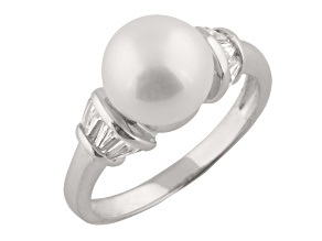 White Cultured Freshwater Pearl Ring Rhodium Over Silver