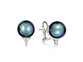 14KW Earrings 0.30 ctw Diamond 11 mm  Tahitian Black Cultured Pearl