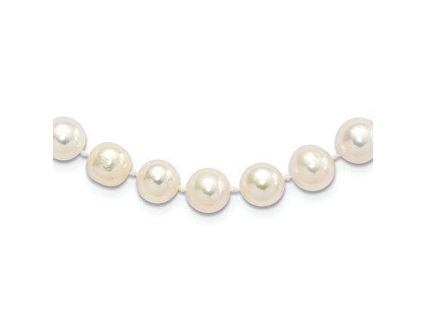 Rhodium Over Sterling Silver  9-10mm White Freshwater Cultured Pearl Necklace