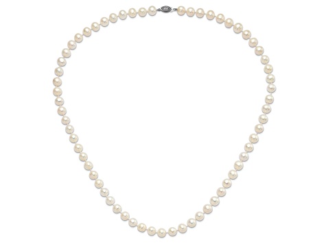 Rhodium Over Sterling Silver  9-10mm White Freshwater Cultured Pearl Necklace