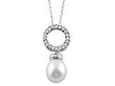 8-8.5mm White Cultured Freshwater Pearl Sterling Silver Pendant W/Chain